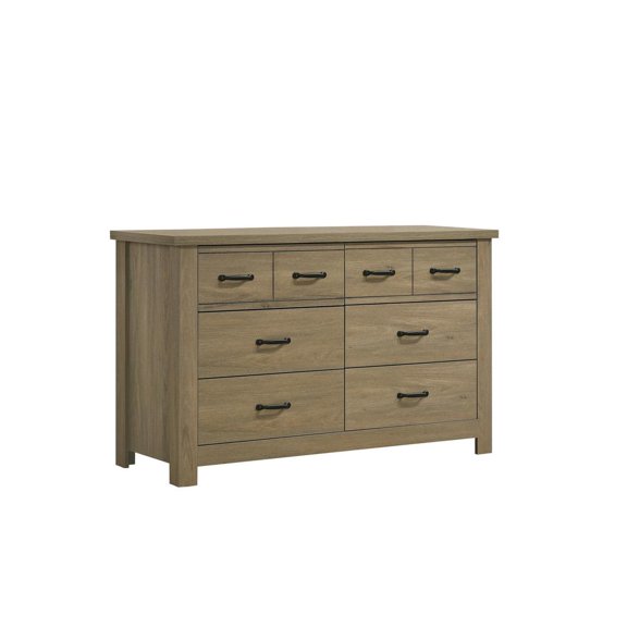 Cassini Coffee Gray Oak Engineered Wood Finish Dresser 6 Drawers Black Handles