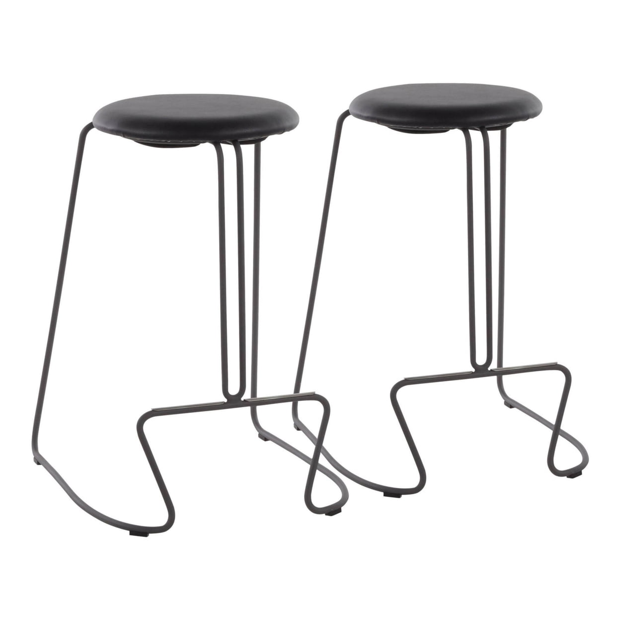 Black Faux Leather and Steel Backless Counter Stools, Set of 2