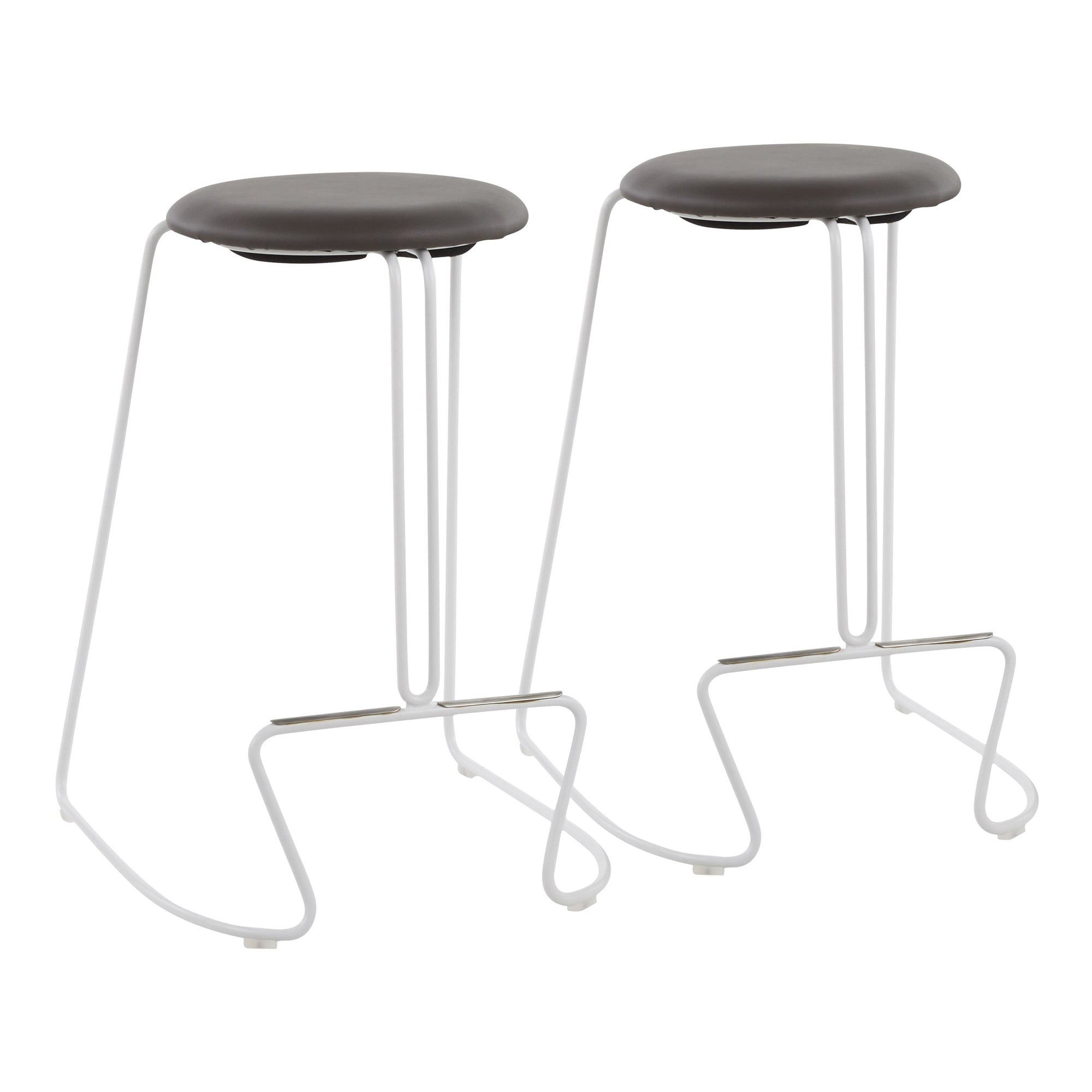 Finn White Steel and Gray Faux Leather Counter Stool Set