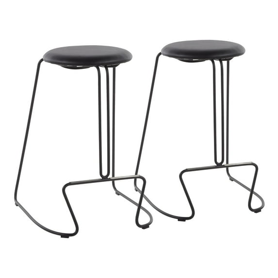 Finn Contemporary Counter Stools in Black Steel and Black Faux Leather by Set of 2