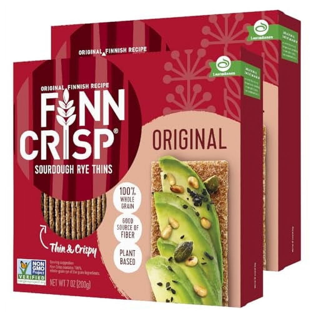 Finn Crisps Original Rye Crispbread 7oz | Thin, Crispy Rye Flatbread Crackers | Multipack of Authentic Finnish Sourdough Crispbread | Whole Grain Rye Crackers [2 Boxes x 7oz]