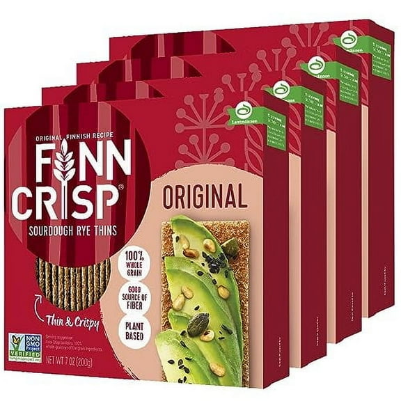 Finn Crisps Original Rye Crispbread 7oz | Thin, Crispy Rye Flatbread Crackers | Multipack of Authentic Finnish Sourdough Crispbread | Whole Grain Rye Crackers [4 Boxes x 7oz]