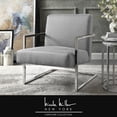 thumbnail image 1 of Finn Light Grey/Chrome PU Leather Accent Chair - Square Arm, Stainless Steel Frame, 1 of 10