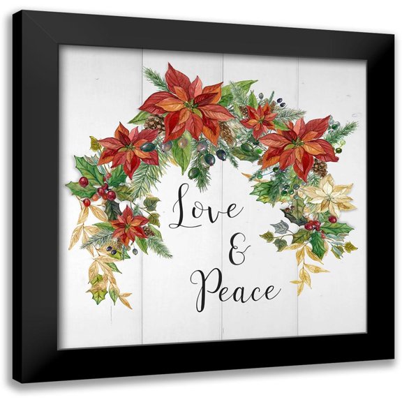 Finn, Livi 12x12 Black Modern Framed Museum Art Print Titled - Holiday Poinsettia Love And Peace