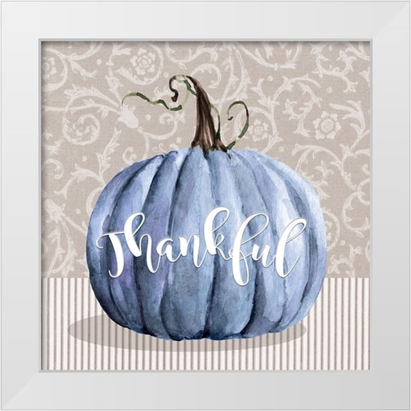 Finn, Livi 12x12 White Modern Wood Framed Museum Art Print Titled - Thankful Pumpkin