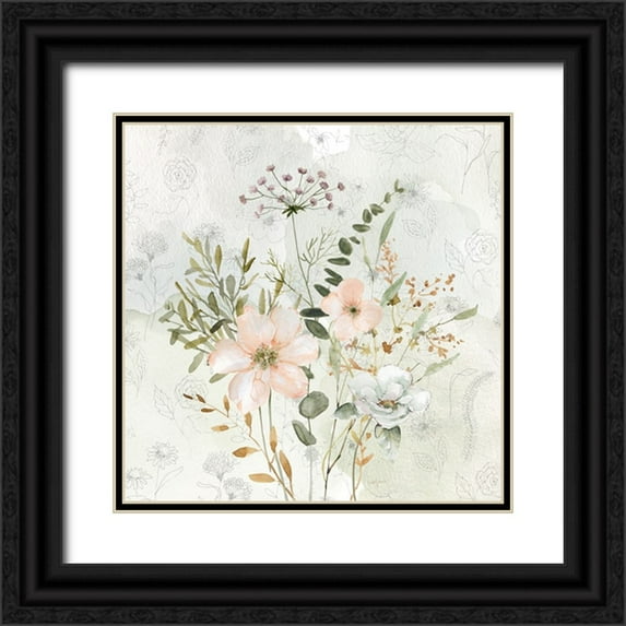 Finn, Livi 15x15 Black Ornate Wood Framed with Double Matting Museum Art Print Titled - Botanical Sketchbook Floral I