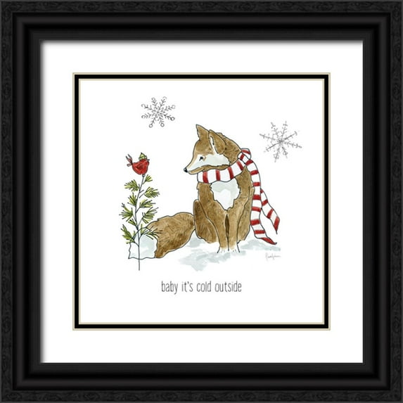 Finn, Livi 15x15 Black Ornate Wood Framed with Double Matting Museum Art Print Titled - Simple Winter Pleasures Fox