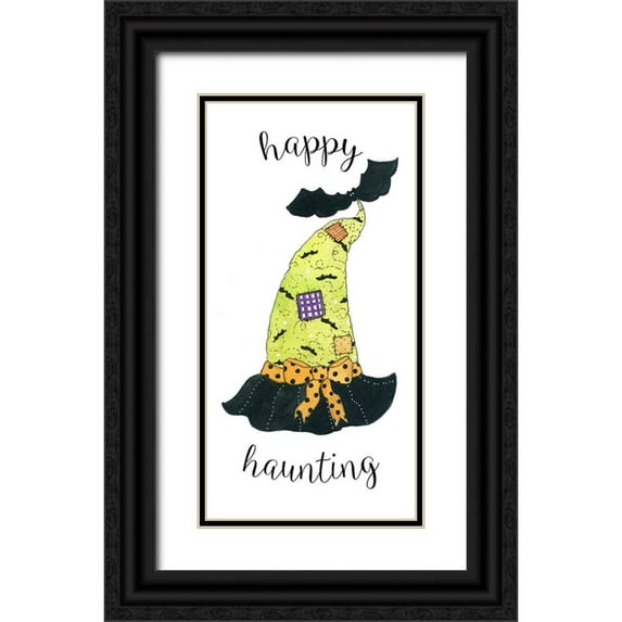 Finn, Livi 18x32 Black Ornate Wood Framed with Double Matting Museum Art Print Titled - Happy Haunting Hat