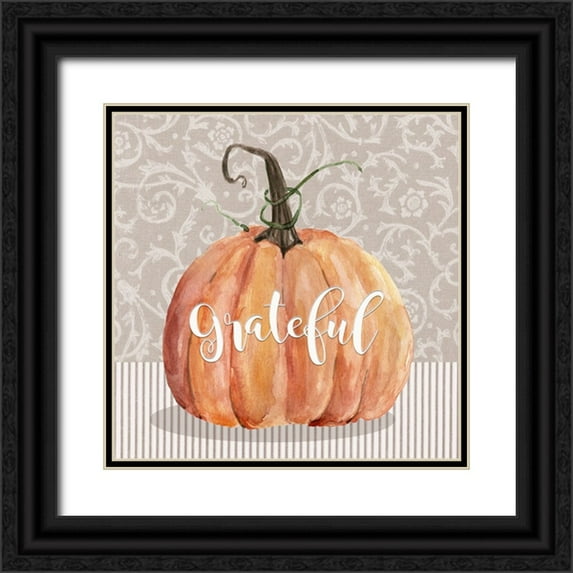 Finn, Livi 26x26 Black Ornate Wood Framed with Double Matting Museum Art Print Titled - Grateful Pumpkin