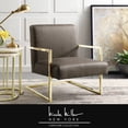 thumbnail image 1 of Finn Tan/Gold PU Leather Accent Chair - Square Arm, Stainless Steel Frame, 1 of 10