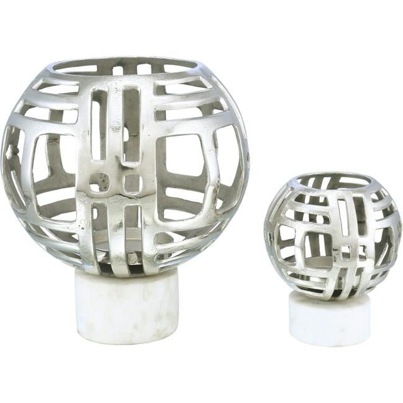 Finn Polished Chrome and Marble Tea Light Holder Set