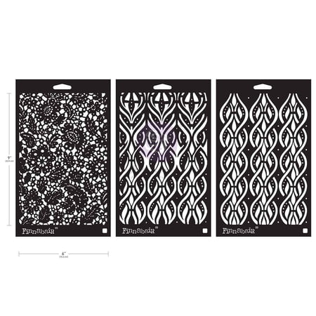 Finnabair Art Alchemy Stencil Set 3/Pkg-Victorian Tiles