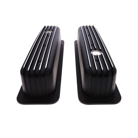 Finned Aluminum Center Bolt Valve Cover for 1987-2000 Chevy SB - Black