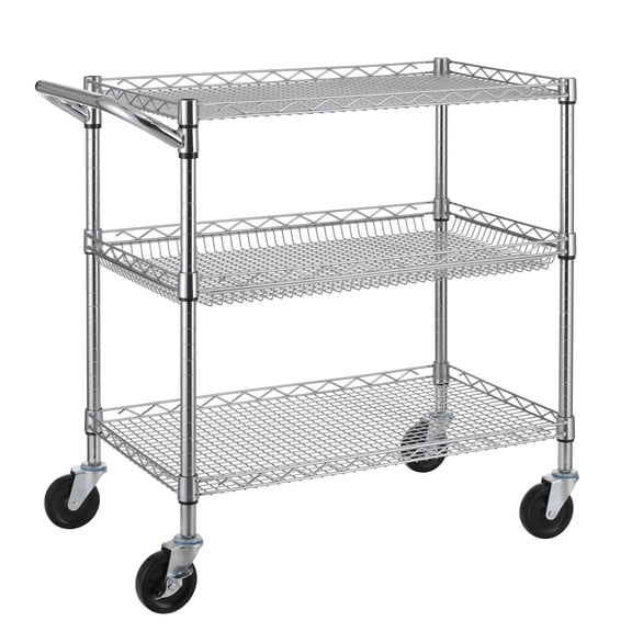 Finnhomy 3-Tier Heavy-Duty Commercial-Grade Utility Cart, Wire Rolling Cart