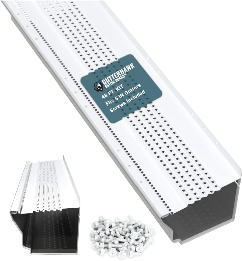 GutterHawk Gutter Guard - 48 FT. (Nominal) White All-Aluminum Gutter ...