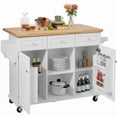 thumbnail image 1 of Finnhomy 53.2'' Large Rolling Kitchen Island with Drop Leaf, Thicken Rubber Wood Top, Spice Rack, Towel Rack, Storage Cabinet and Drawers, 1 of 7