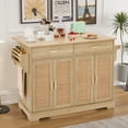thumbnail image 1 of Finnhomy 55.3-Inch Rolling Kitchen Island with Storage, Rattan Doors, Hidden Wheels and Towel Rack  for Dining Room, 1 of 7