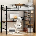 thumbnail image 1 of Finnhomy Loft Bed Twin Size with L Desk/ 4-Tier Storage Shelves, Heavy Duty Metal Bunk Loft Twin Bed Frames with 2 Entry Stairs/Power Outlet/Tray, Noise Free/Space-Saving/No Box Spring Need, 1 of 6