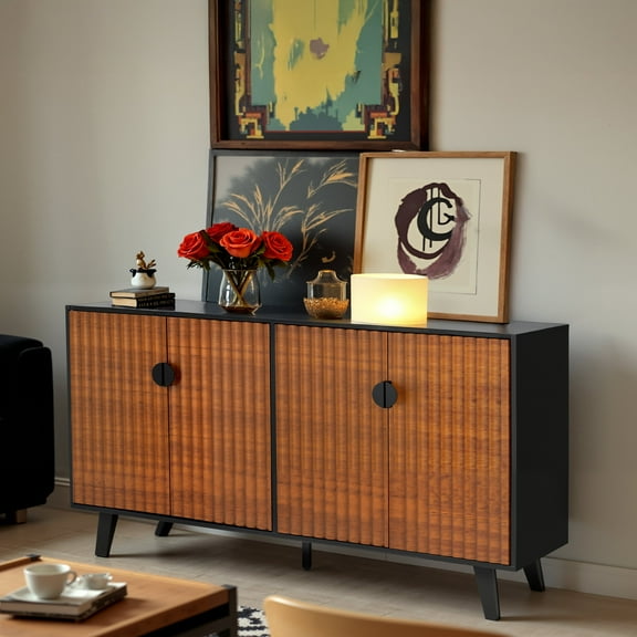 Finnhomy Modern 4-Door Sideboard Buffet, Entertainment Console Cabinet, 63 x 15.7 x 34.6 inches