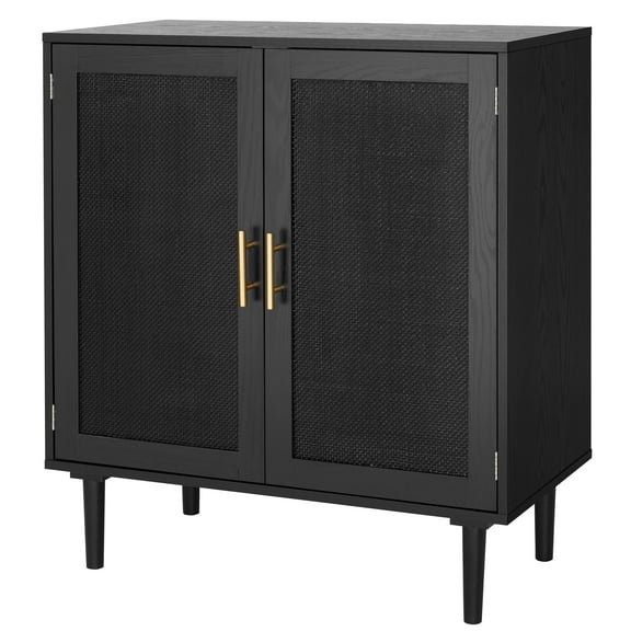 Finnhomy Sideboard Buffet Cabinet, Kitchen Storage Sideboard with Rattan Doors and 2 Shelves, Black