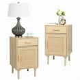 thumbnail image 1 of Finnhomy Tall Nightstands Set of 2 with Rattan Decorated Doors, 1 of 5