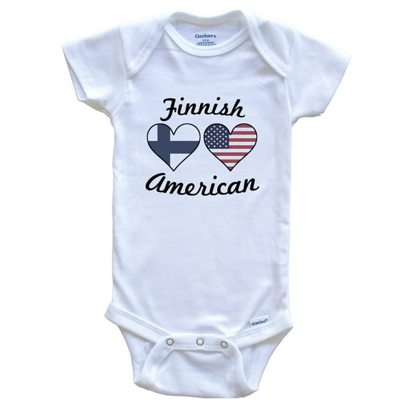 Finnish American Flag Hearts Baby Bodysuit, 3-6 Months White