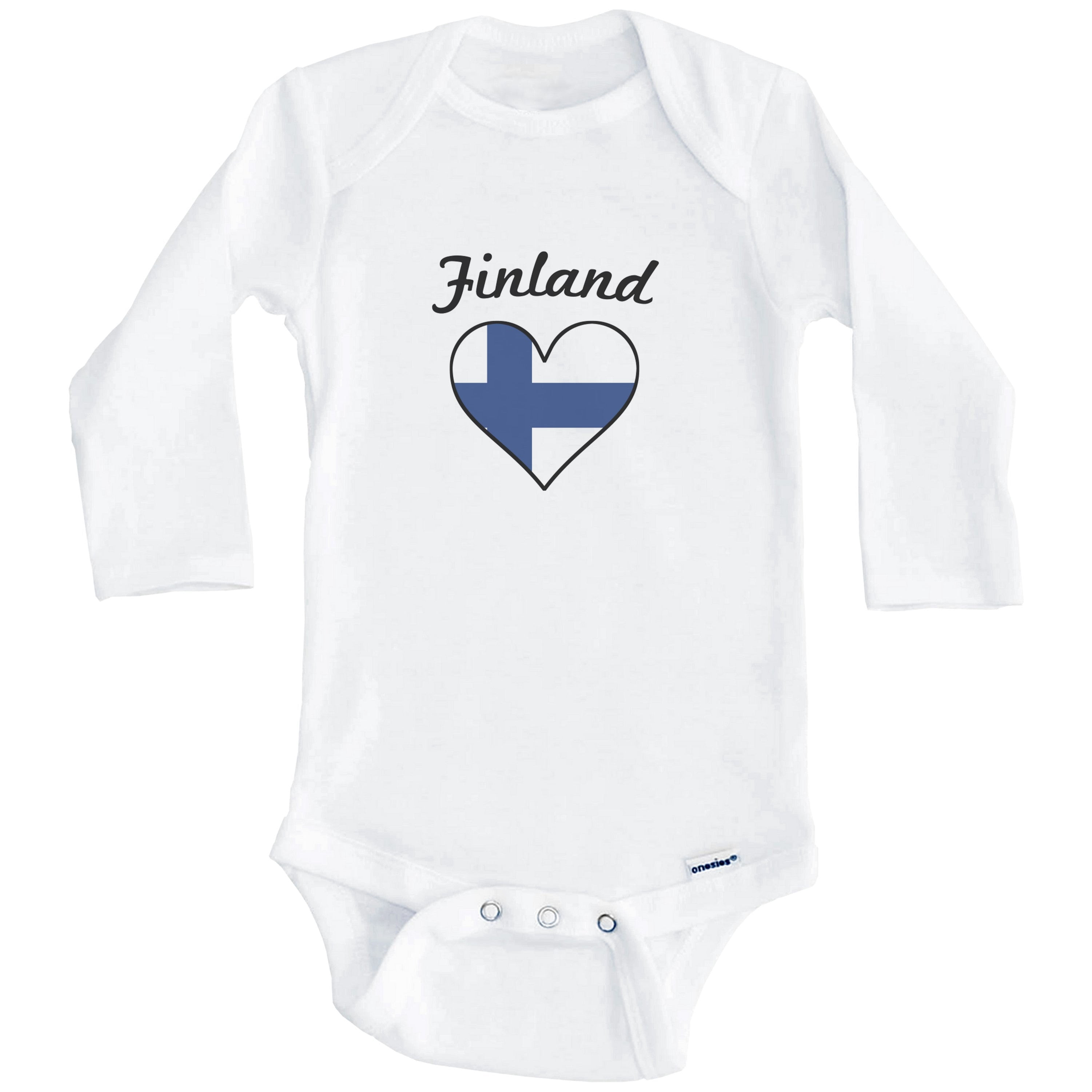 Finnish Flag Heart Finland One Piece Baby Bodysuit (Long Sleeve), 0-3 Months White