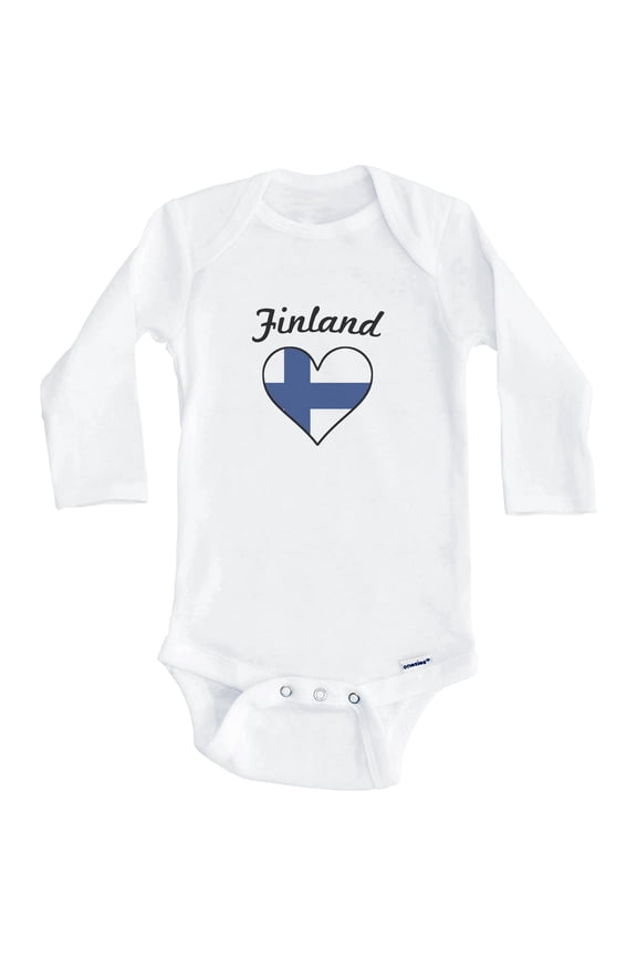 Finnish Flag Heart Finland One Piece Baby Bodysuit (Long Sleeve), 0-3 Months White
