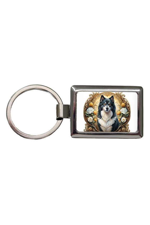 Finnish Lapphund Dog Art Nouveau Metal Rectangle Keychain