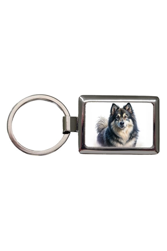 Finnish Lapphund Dog Illustration Metal Rectangle Keychain