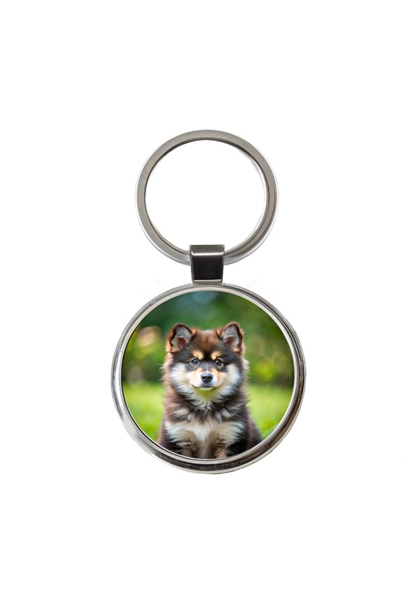 Finnish Lapphund Dog Puppy Photo Metal Round Keychain