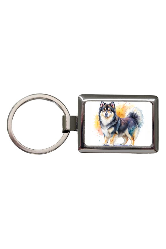 Finnish Lapphund Dog Watercolor Style Metal Rectangle Keychain
