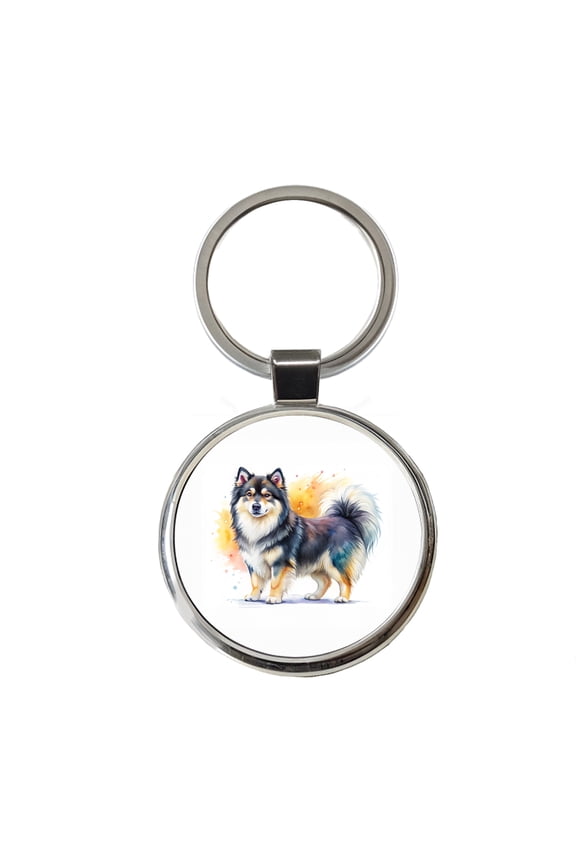 Finnish Lapphund Dog Watercolor Style Metal Round Keychain