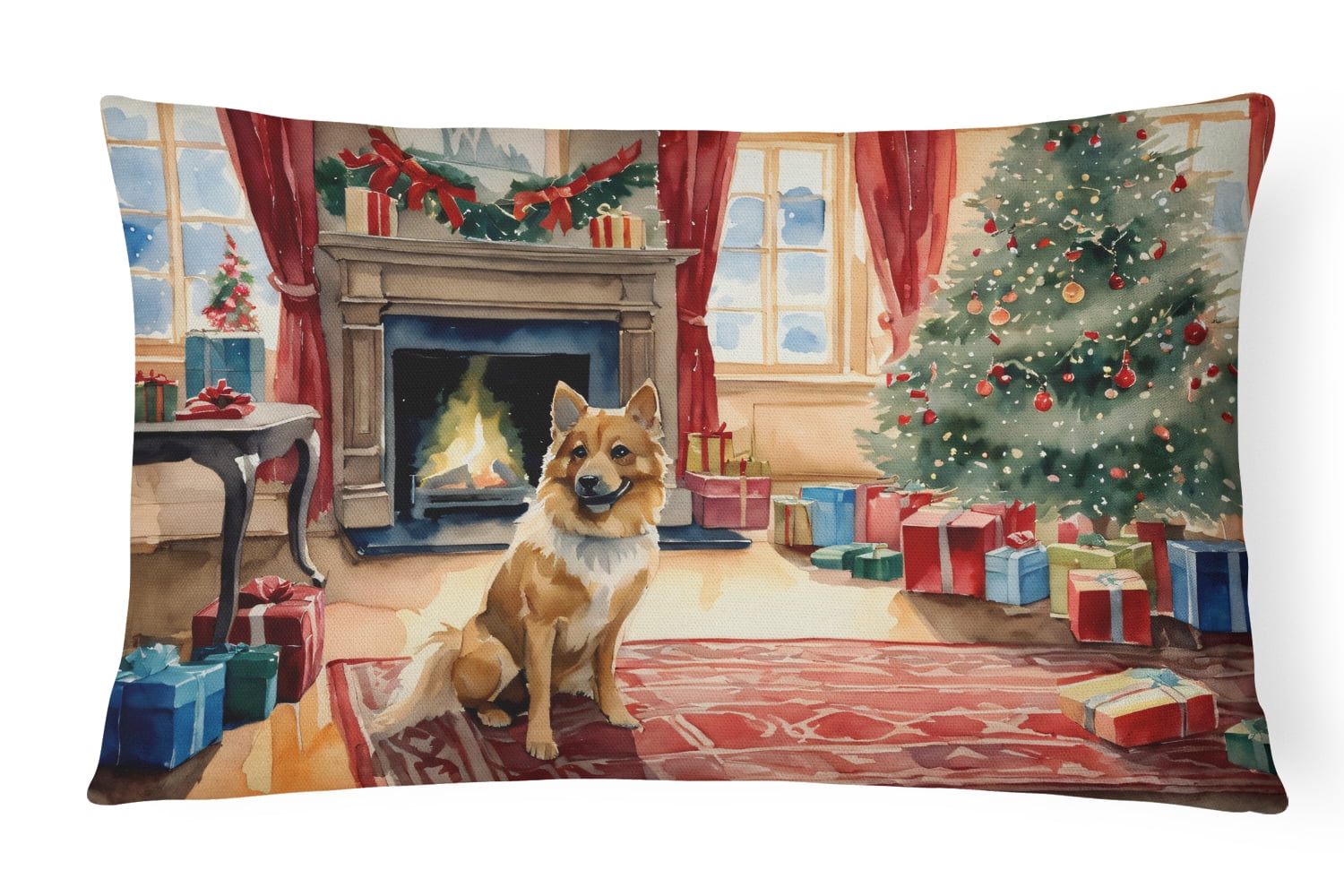 Finnish Spitz Cozy Christmas Throw Pillow 12 in x 16 in