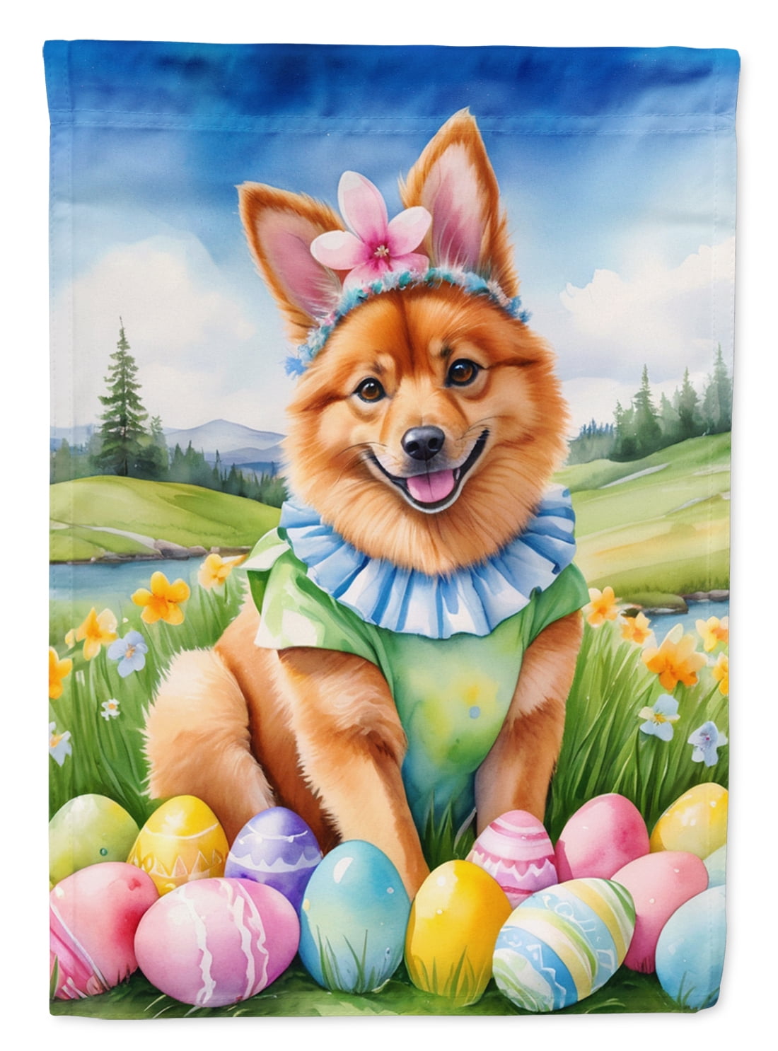 Finnish Spitz Easter Egg Hunt Garden Flag 11.25 in x 15.5 in