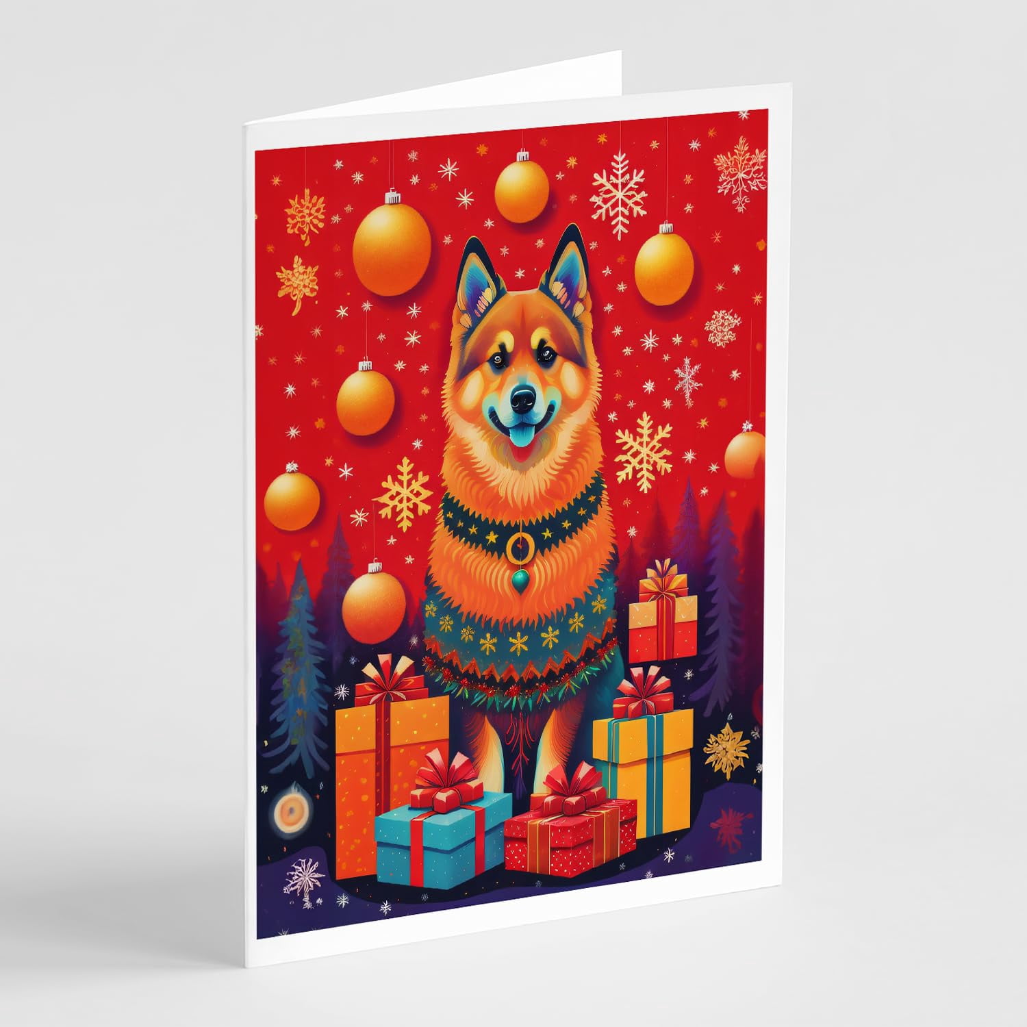 Finnish Spitz Holiday Christmas Greeting Cards Pack of 8 7 in x 5 in