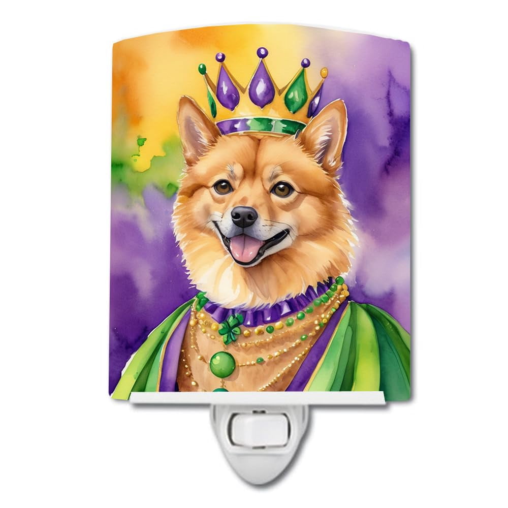 Finnish Spitz King of Mardi Gras Ceramic Night Light 4 in x 6 in