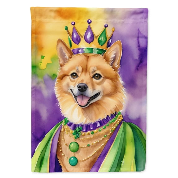 Finnish Spitz King of Mardi Gras Garden Flag 11.25 in x 15.5 in
