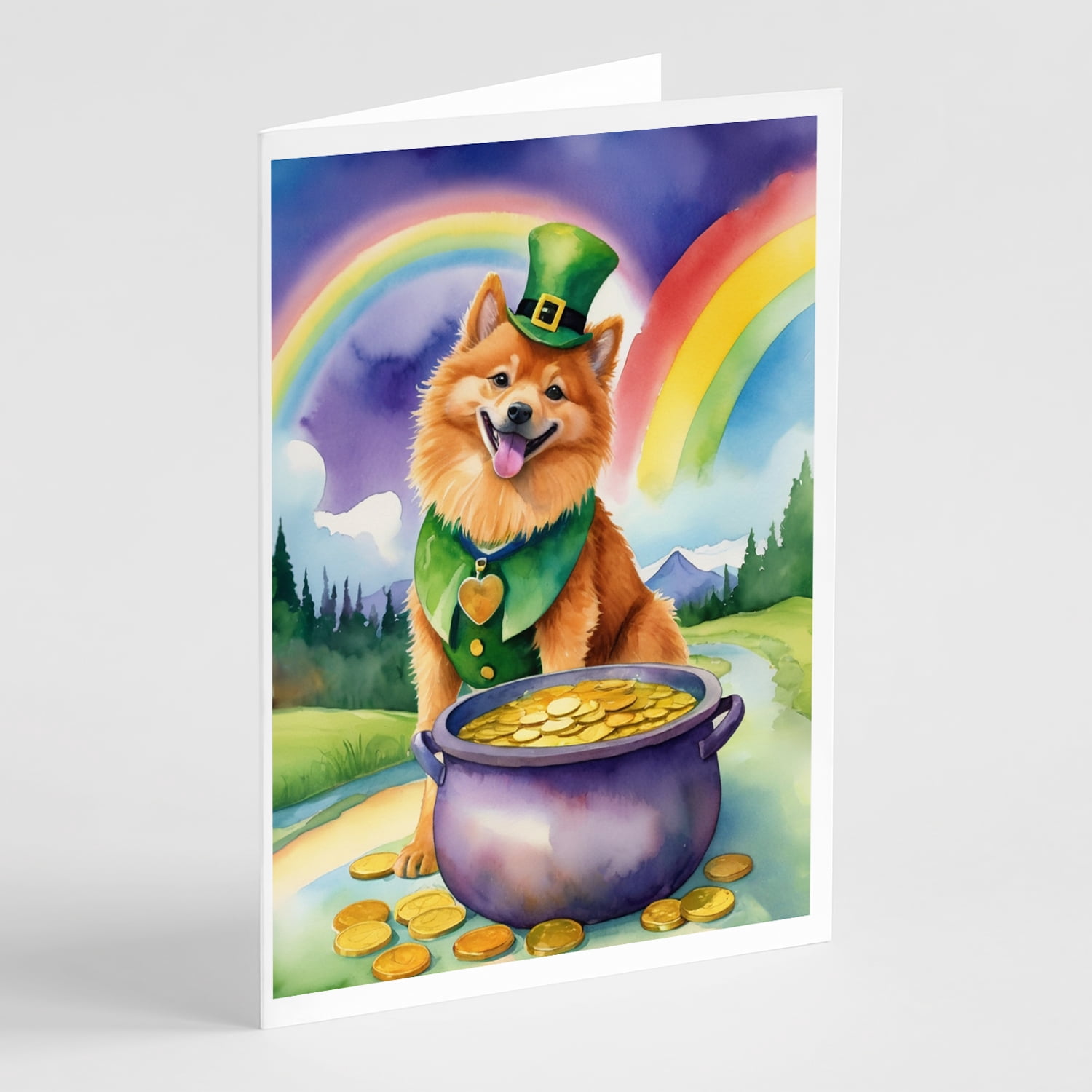 Finnish Spitz St Patrick's Day Greeting Cards Pack of 8 7 in x 5 in