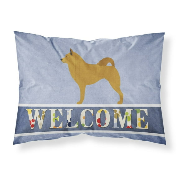 Finnish Spitz Welcome Fabric Standard Pillowcase Blue