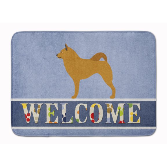 Finnish Spitz Welcome Machine Washable Memory Foam Mat Blue