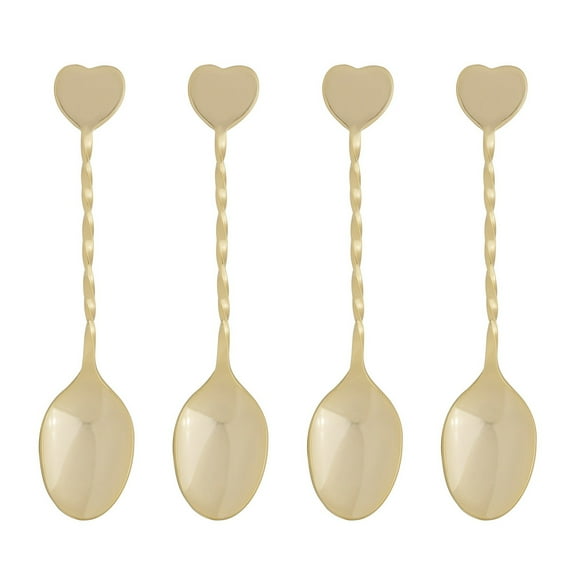 Fino Demi Spoon Set, Heart Design, Gold Plated Stainless Steel, Made in Japan, Set of 4