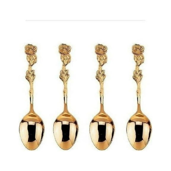 Fino Demi Spoon Set, Rose Design, Gold Plated Stainless Steel, Set of 4