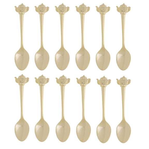Fino Demi Spoon, Gold-Plated Stainless Steel, Teapot Design, For Everyday Coffee, Desserts, Entertaining, and Holiday Dining, Set Of 12