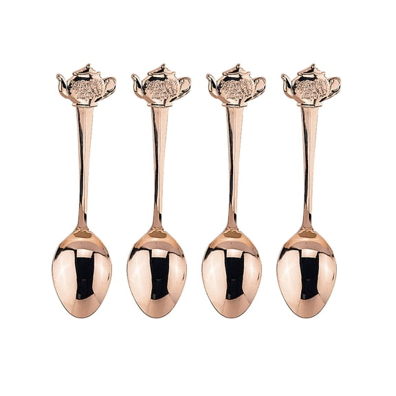 Fino Demi Spoon, Gold-Plated Stainless Steel, Teapot Design, For Everyday Coffee, Desserts, Entertaining, and Holiday Dining, Set Of 4