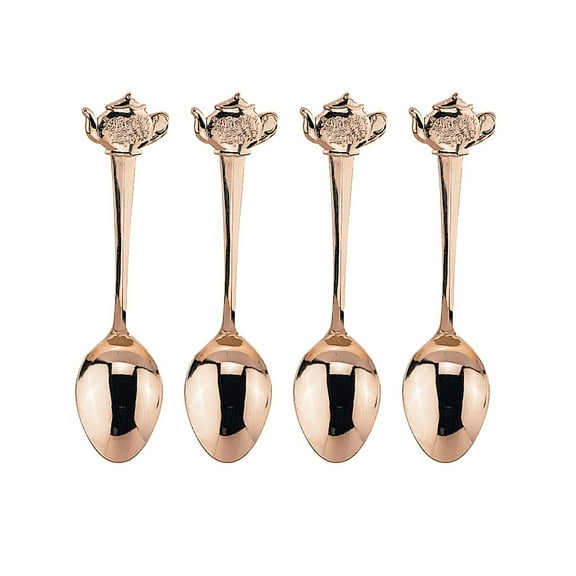 Fino Demi Spoon Set, Teapot Design, Gold Plated Stainless Steel, Set of 4