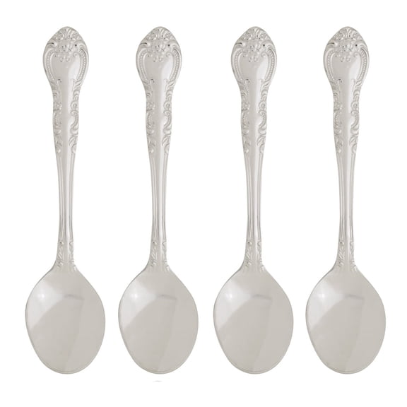 Fino Demi Spoon, Stainless Steel, Traditional Design, For Everyday Coffee, Desserts, Entertaining, and Holiday Dining, Set Of 4