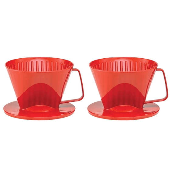 Fino Pour-Over Coffee Brewing Filter Cone, Number 1-Size, Red, For Single-Serve Brewing, Brews 12 Cups, Ideal For Home, Office, Or Travel, Set of 2