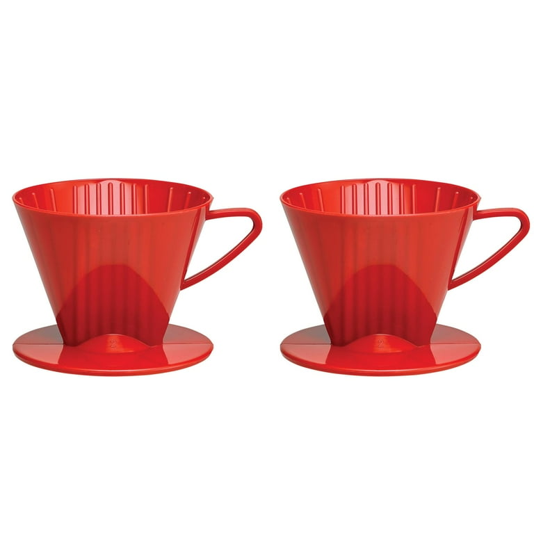 Fino Pour Over Coffee Brewing Filter Cone Number 2 Size Red Brews 2 to 6 Cups Set of 2