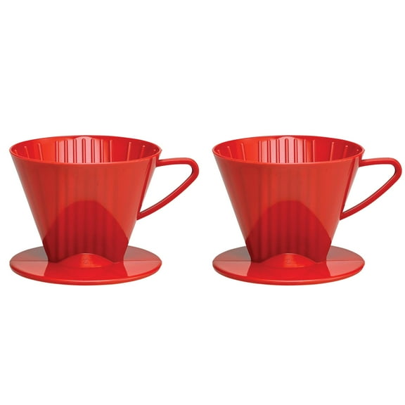 Fino Pour-Over Coffee Brewing Filter Cone, Number 2-Size, Red, Brews 2 to 6-Cups, Set of 2